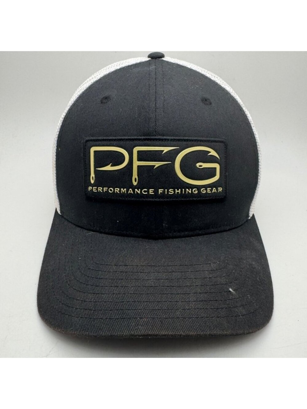 Columbia PFG Performance Fishing Gear Trucker Hat L/XL Black White Mesh Flexfit